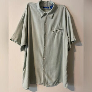 Men’s Linea Dome 100% Silk Casual Button Down Light Green Shirt Size Large